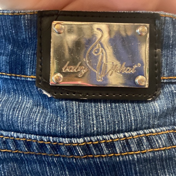 baby phat y2k denim jean capris 3/4 with embroidered butt pockets carnival - Picture 6 of 17